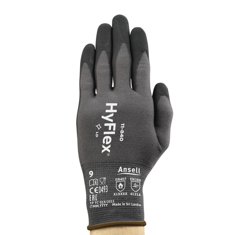 安思尔 HyFlex 手掌丁腈涂层耐磨防滑劳保手套 11840