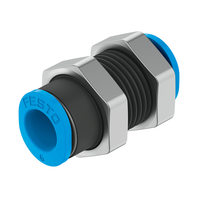 费斯托（FESTO） 穿板式快插接头 QSMS-6 黄铜镀镍+塑料接头 快插接口6mm 快插接口6mm